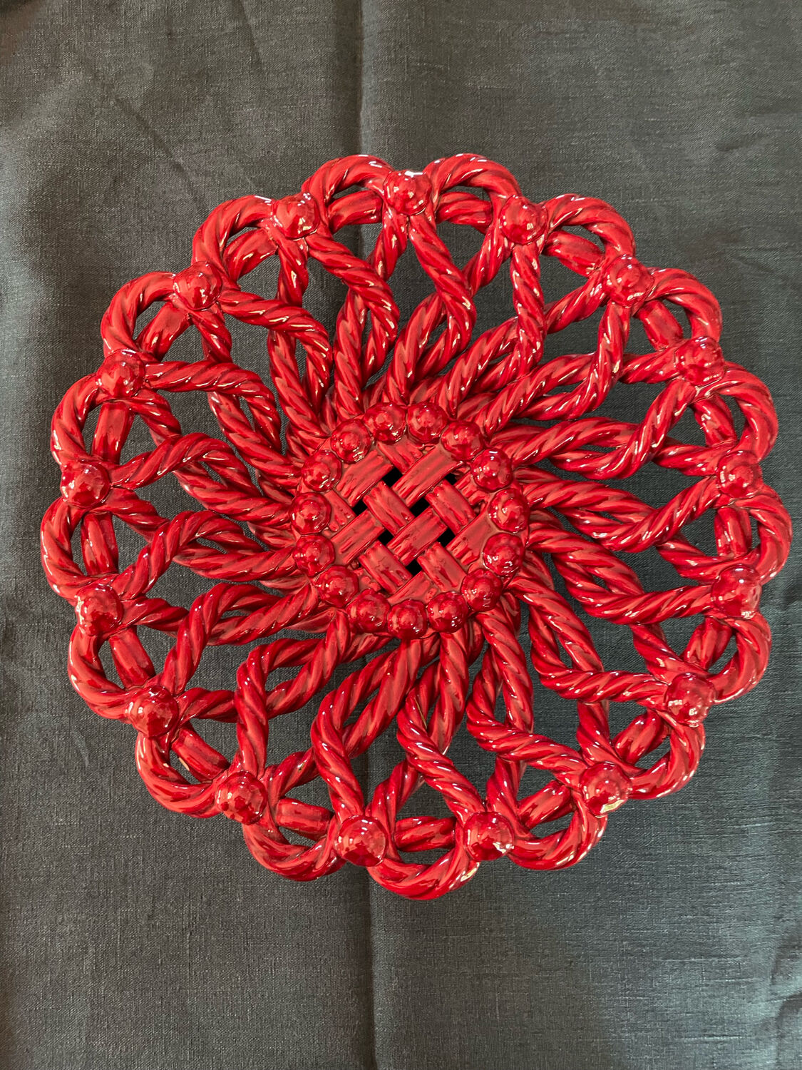 Fruit basket in burgundy basketry slip braided burgundy year 60