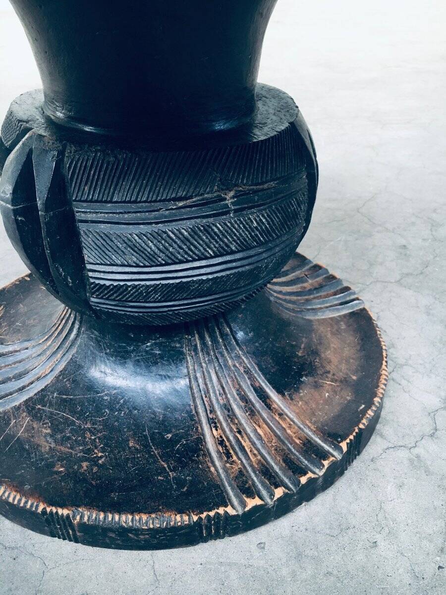 Handcrafted Low Stool in Carved Stained Wood, Africa, 1950s