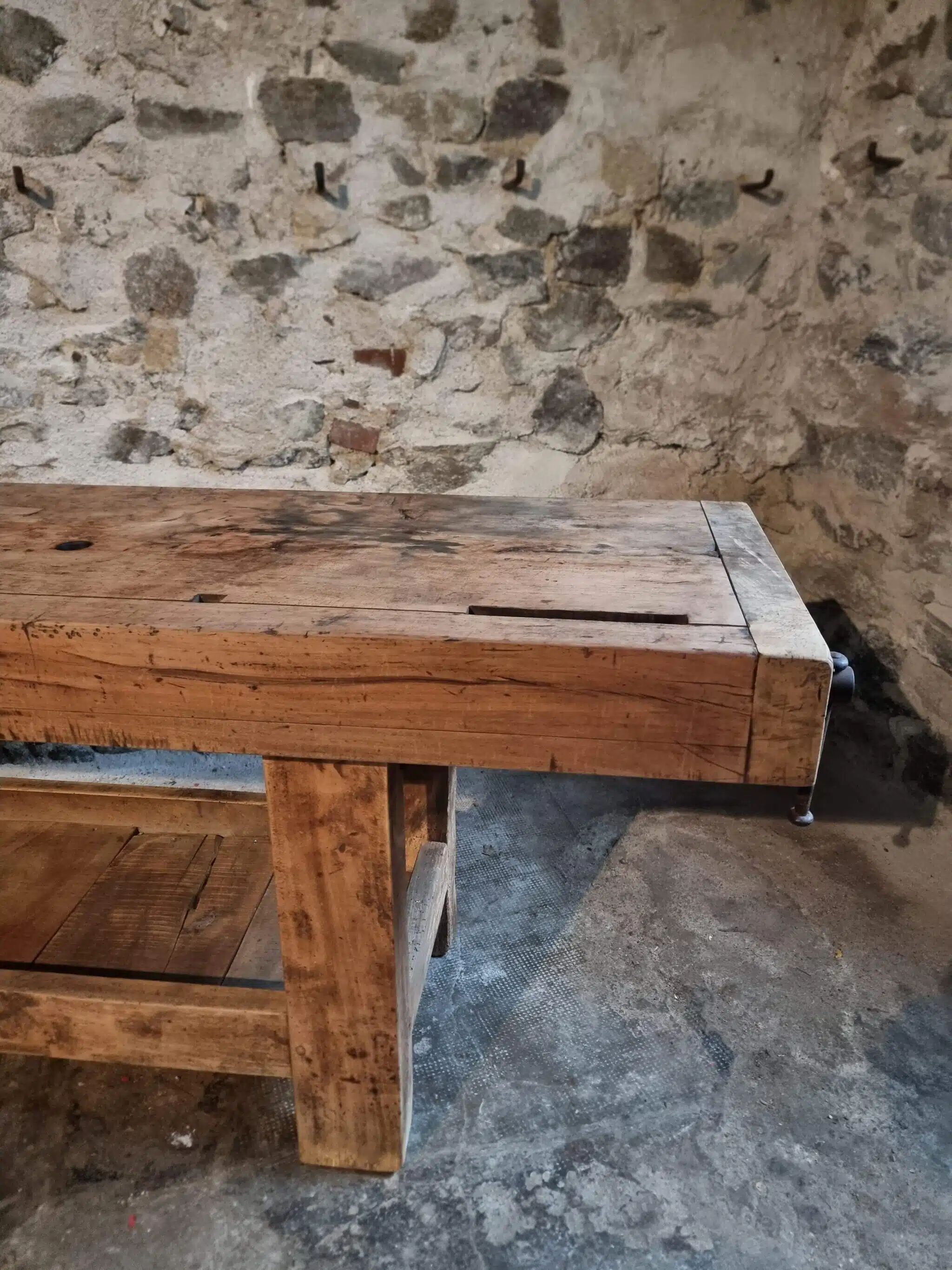 Antique beech table, France early 20th century