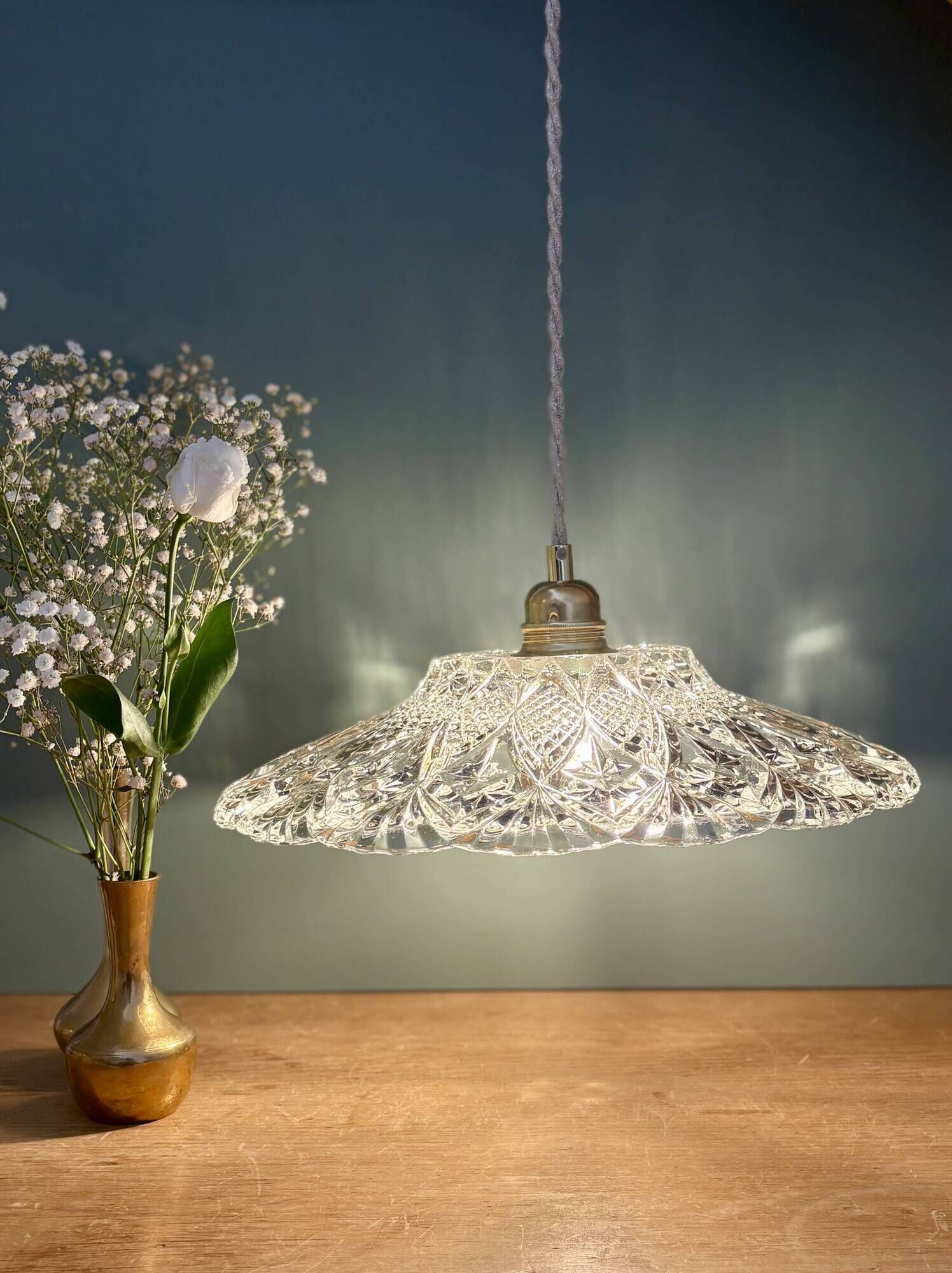 Vintage moulded glass pendant light - tableware collection - (CVE1)