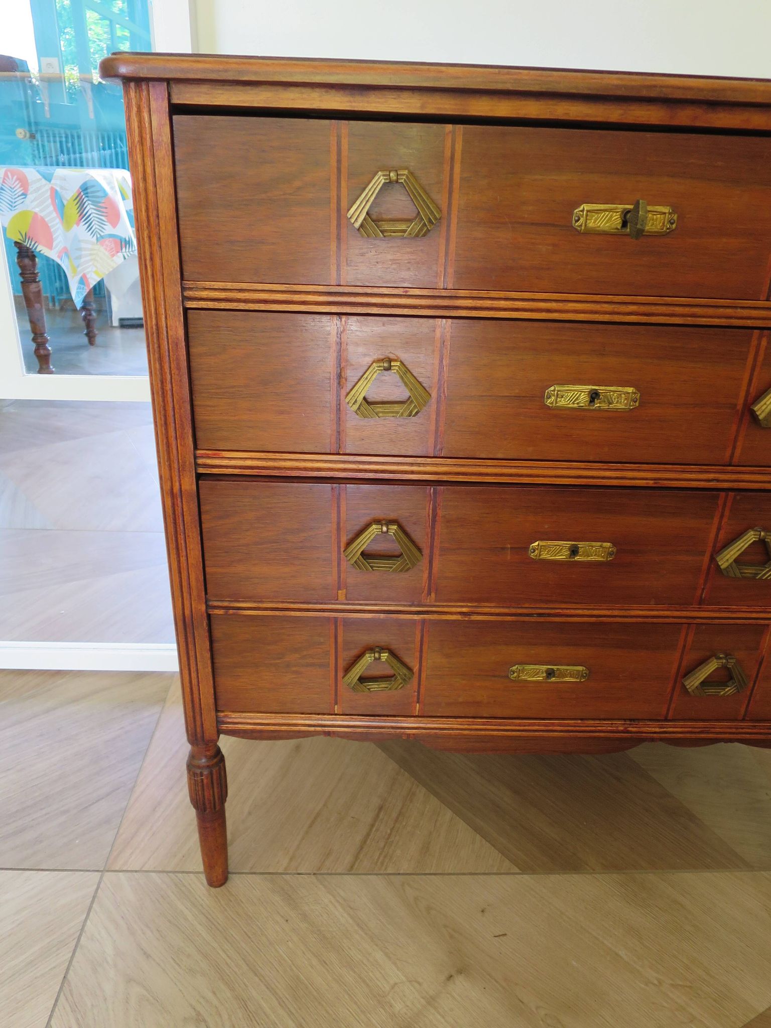 Art Deco chest of drawers - 4 drawers - locks - checkered wood veneer top - 50s