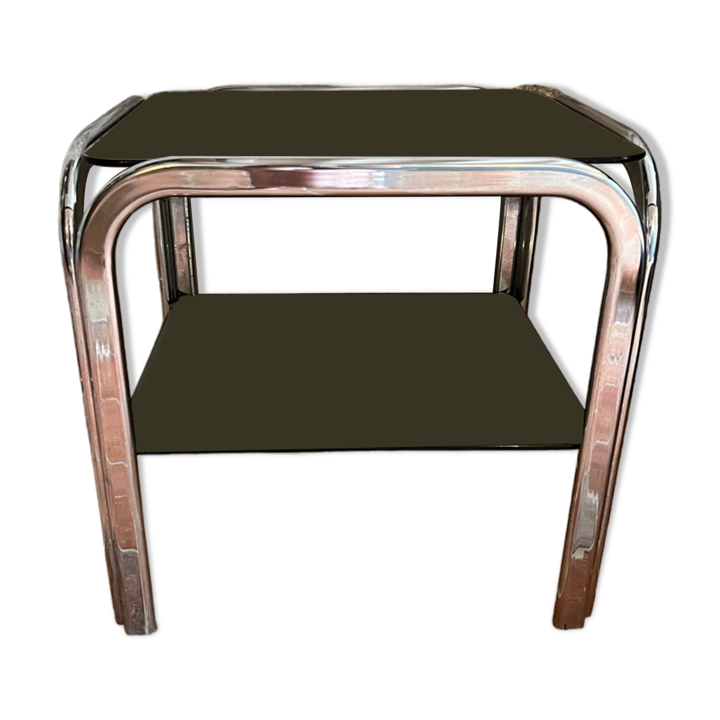 Chrome end table/side table and smoked glass