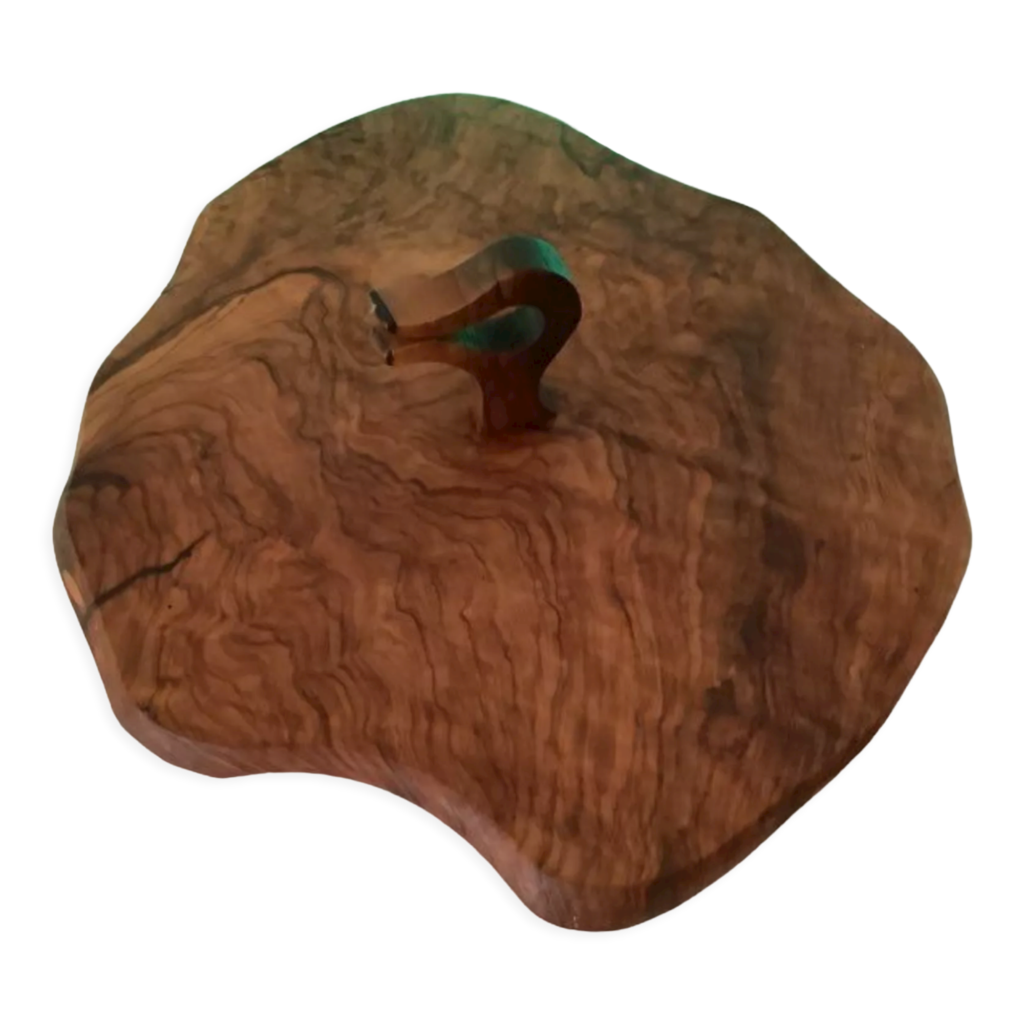 Vintage olive solid wood cheese platter with handle + knife (wooden handle)