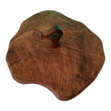 Vintage olive solid wood cheese platter with handle + knife (wooden handle)