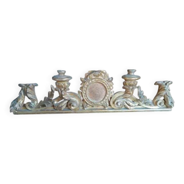 Chandelier d'autel ancien avec cartagloria en bois doré du XVIIIe siècle