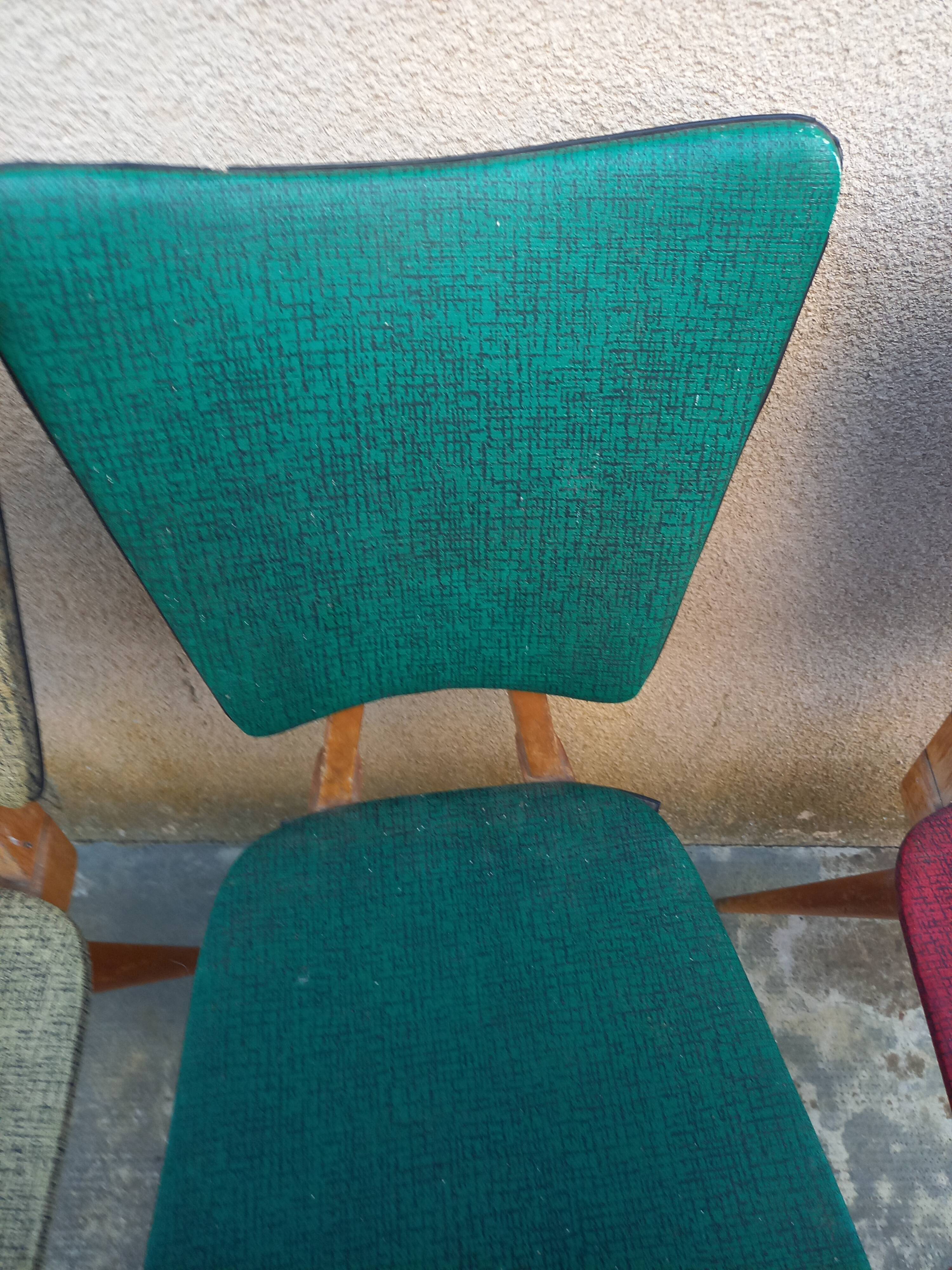 6 vintage 1950 Skaï chairs and wood