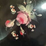 Hand-painted tray in enamelled sheet metal with a bouquet of Napoleon flowers