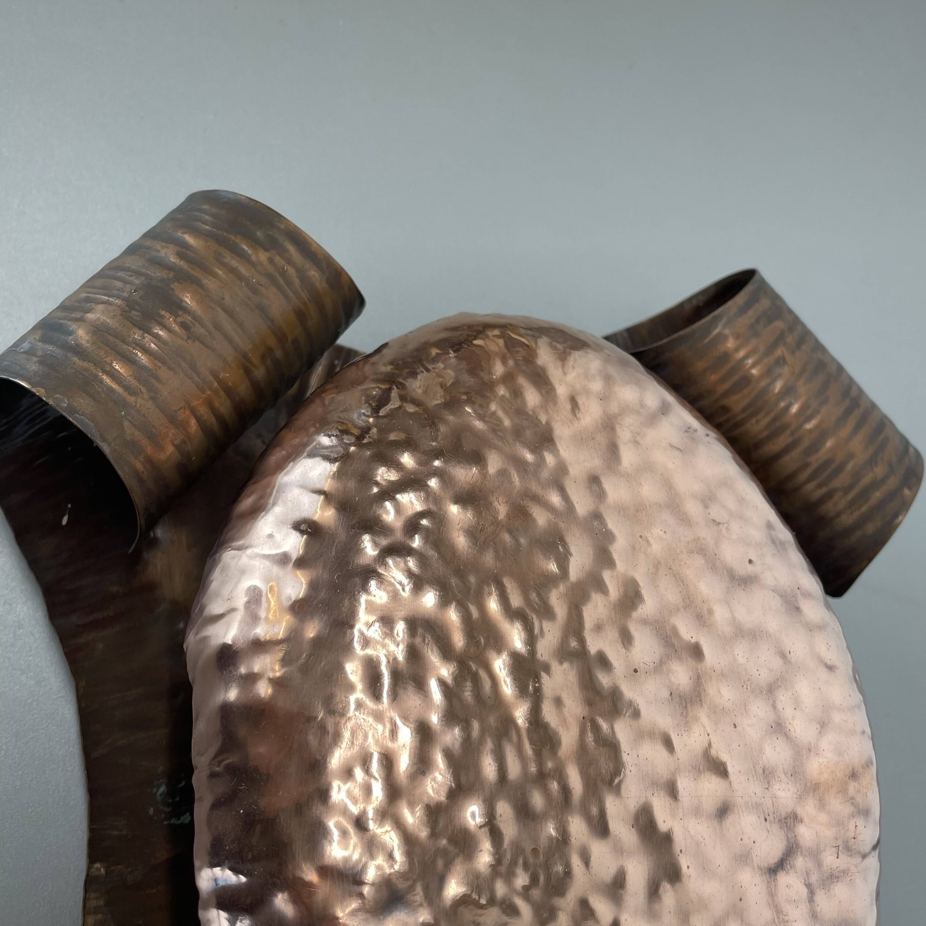 rare handmade solid copper Stilnovo Style Theatre Wall Light, Italy 1950s
