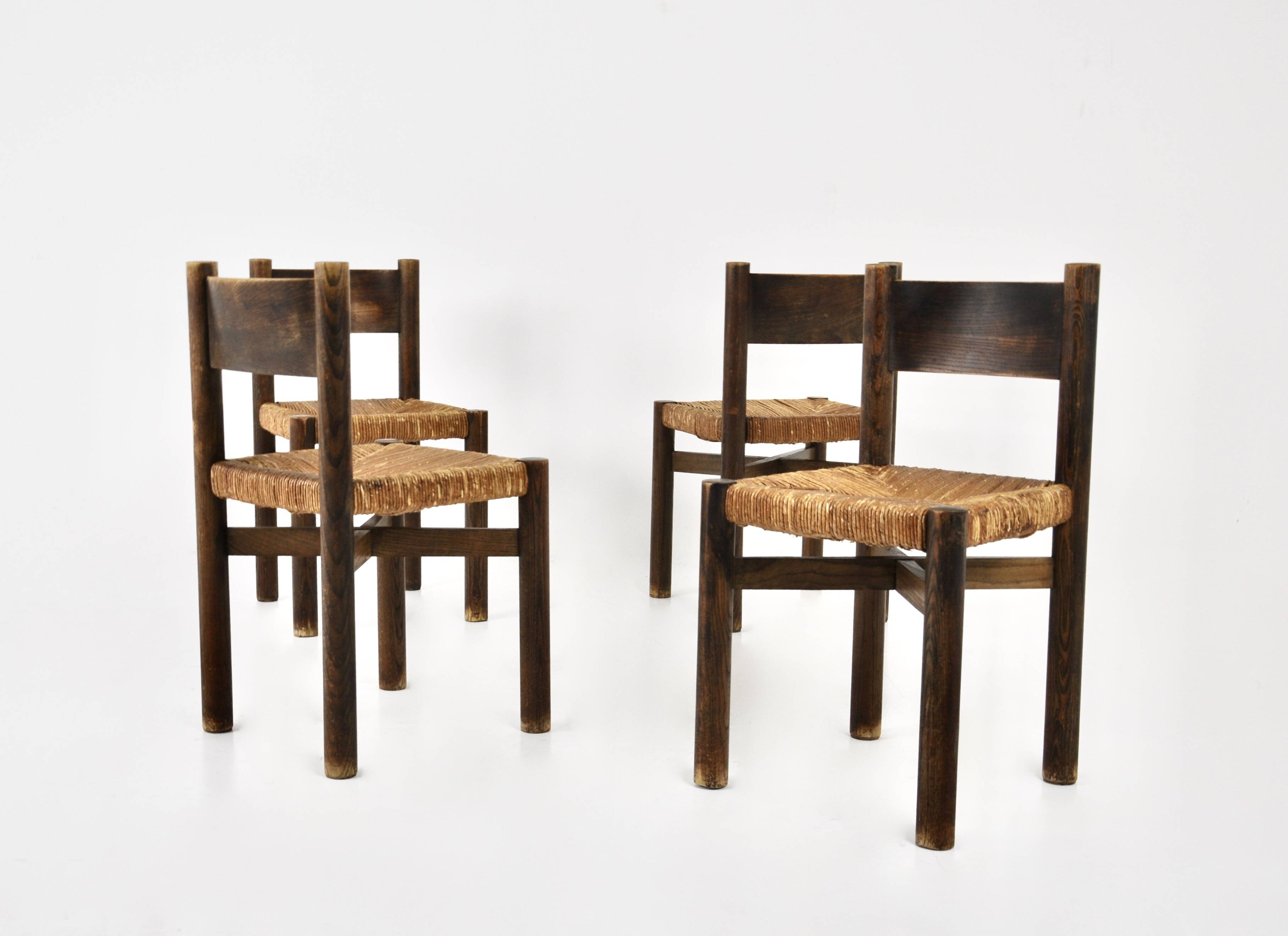 Set of 4 Meribel Chairs by Charlotte Perriand for Steph Simon, 1950s