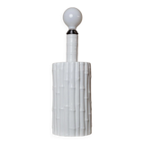 Tommaso Barbi white ceramic table lamp with bamboo-look texture, Italian 1970s Hollywood Regency