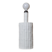 Tommaso Barbi white ceramic table lamp with bamboo-look texture, Italian 1970s Hollywood Regency