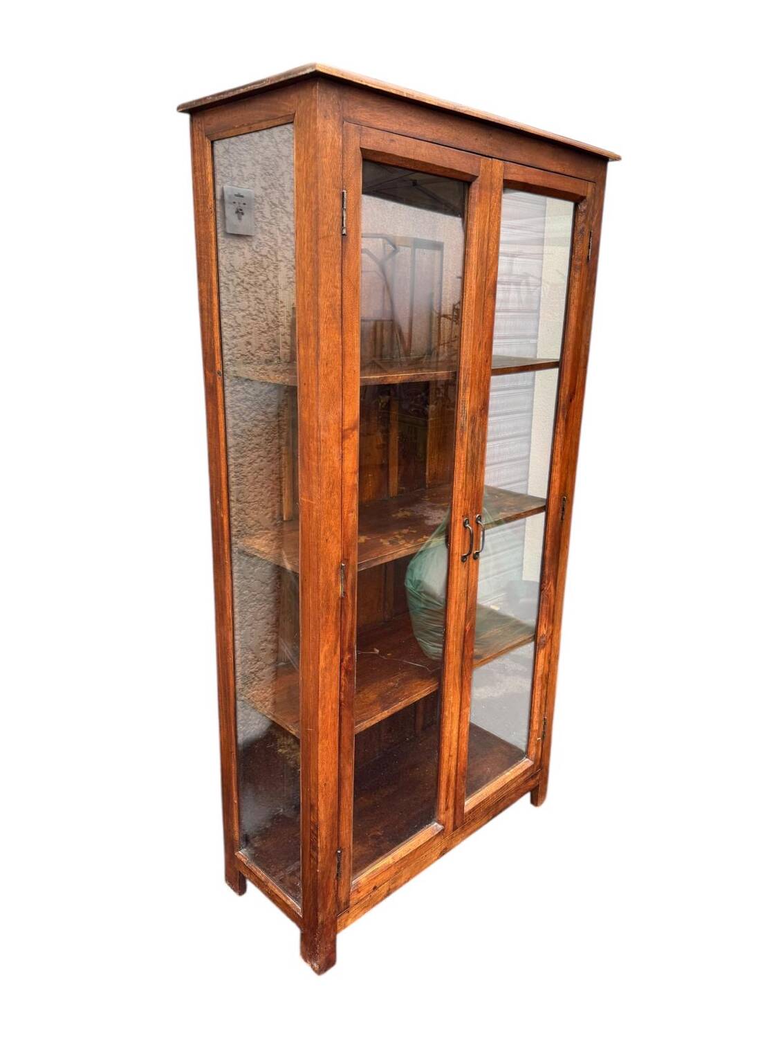 Grande vitrine / vaisselier en bois exotique. 175 cm. Deco vintage