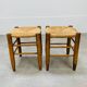 Pair of straw and wood stools, 1960s, neo-rustic style.