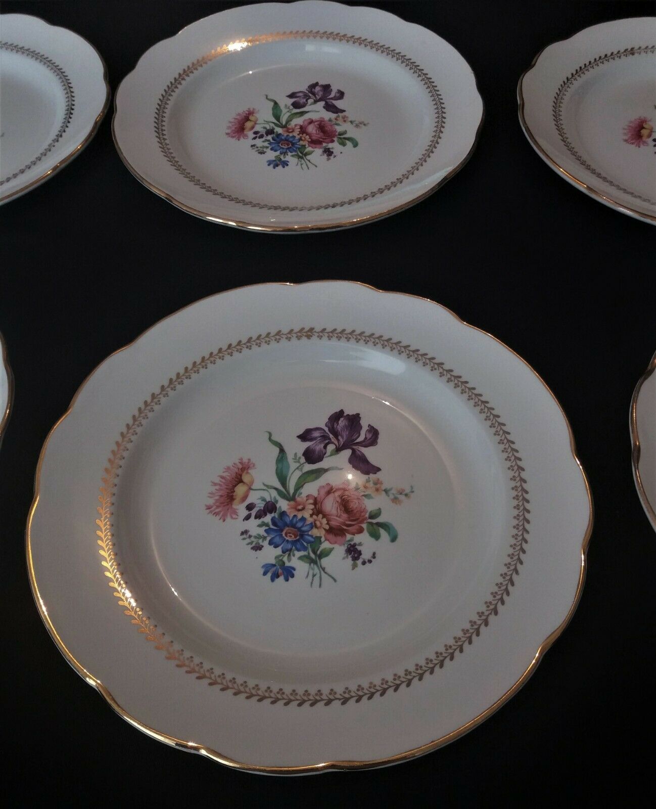 Series of eight flat plates Gien model Florence