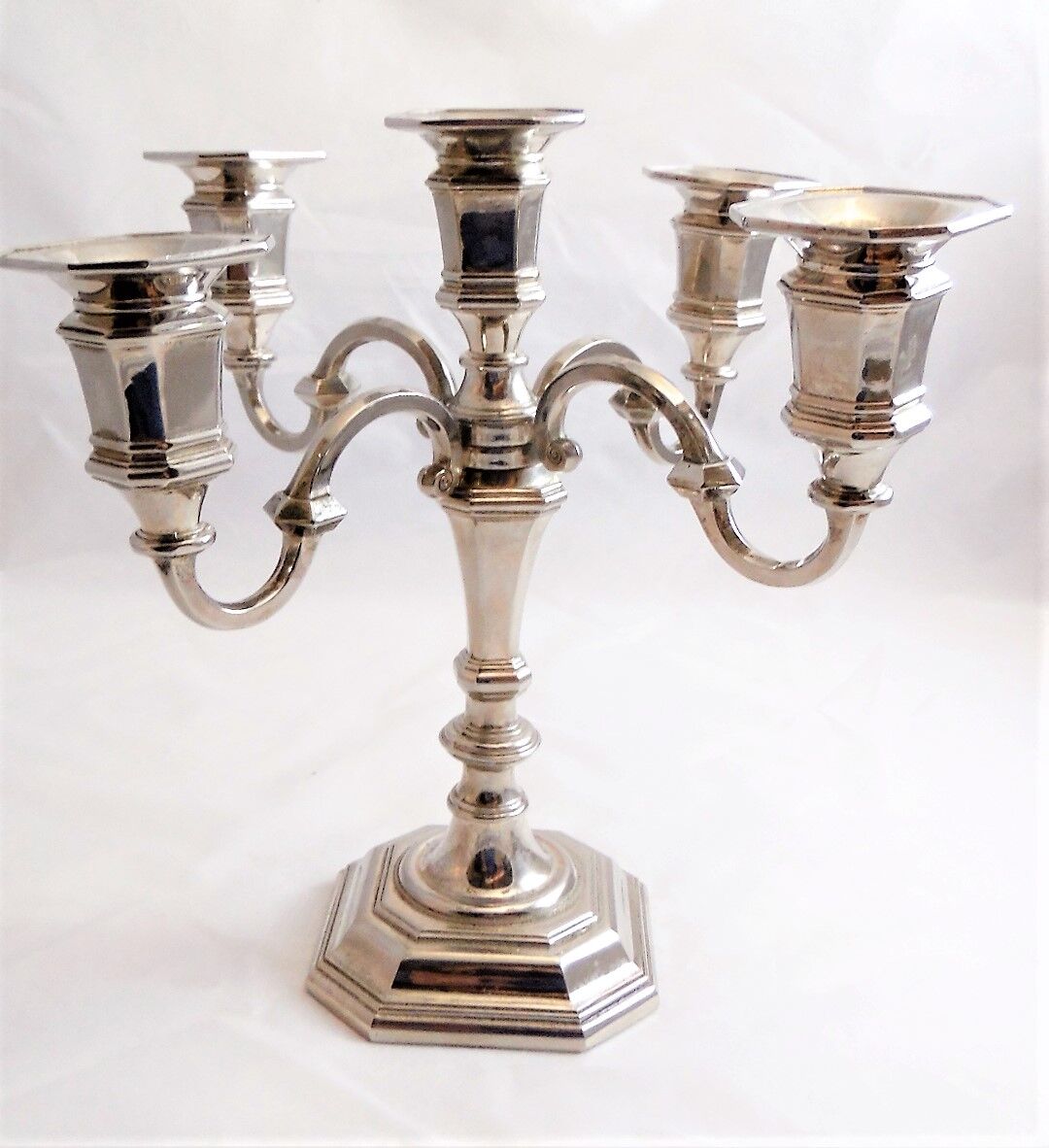 Pair candle chandelier metal silver 5 lights