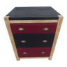 Commode en pin massif trois tiroirs simili cuir