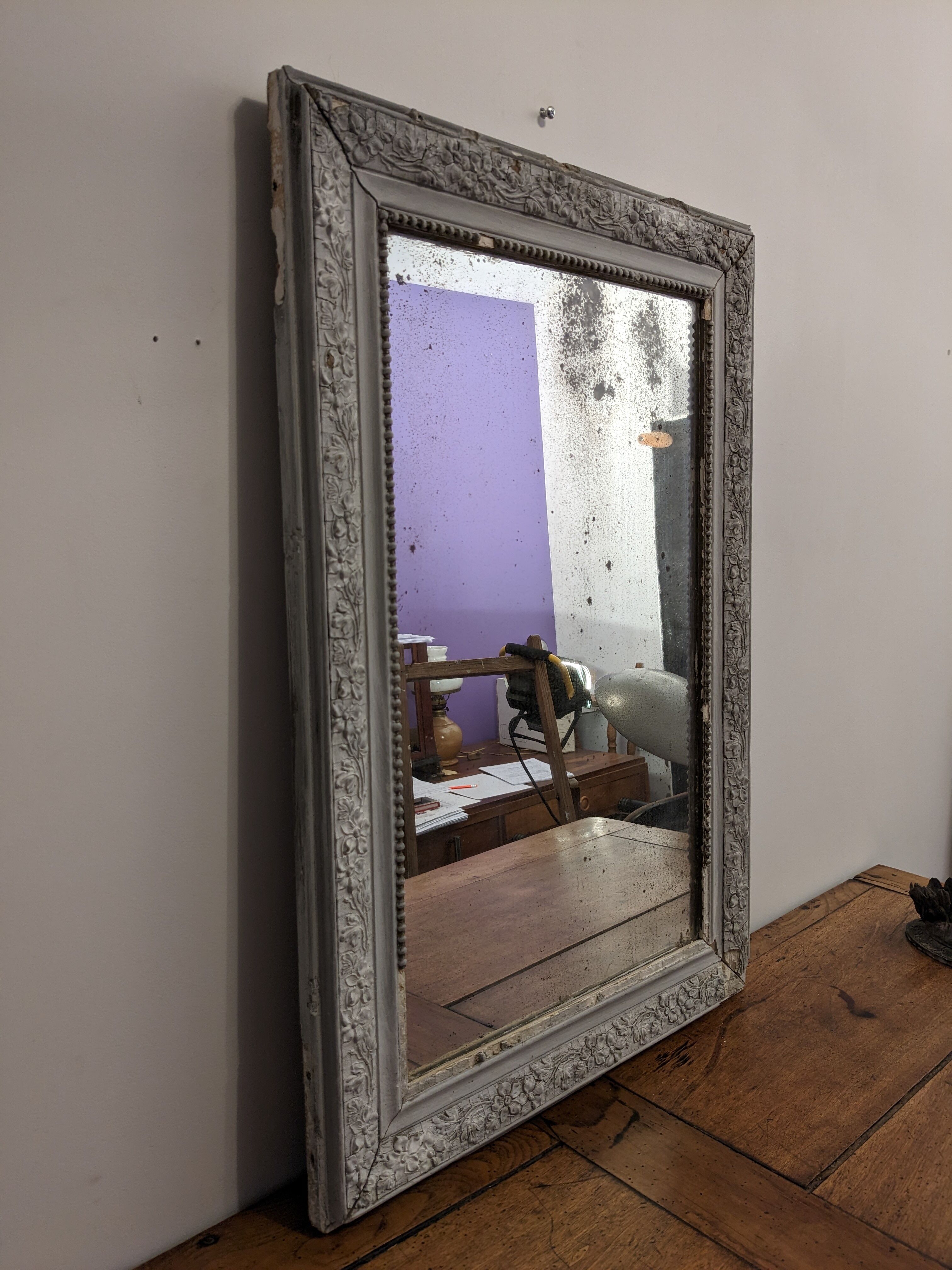 Mirror XIXth gray shabby 77 x 53 cm
