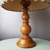 Vintage wooden lamp with pleated fabric lampshade 1980