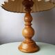 Vintage wooden lamp with pleated fabric lampshade 1980