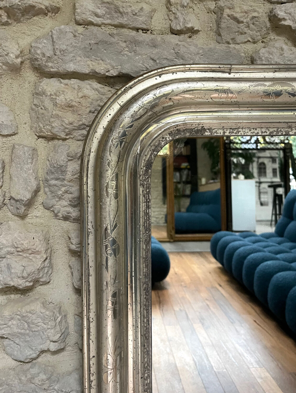 Antique Louis-Philippe mirror 126/80.5cm gilded with silver leaf trumeau
