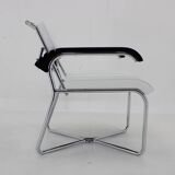 1940s Rare Restored Bauhaus Chrome Plated Adjustable Armchair in White Leather, Czechoslovakia