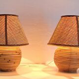 Paire de lampes en bambou et osier