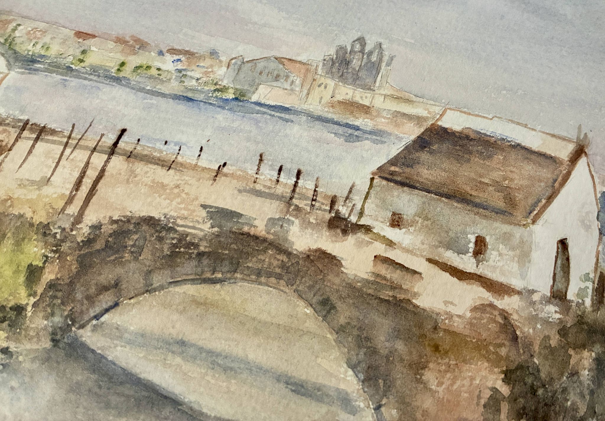Old painting watercolour Camargue Saintes Maries de la Mer