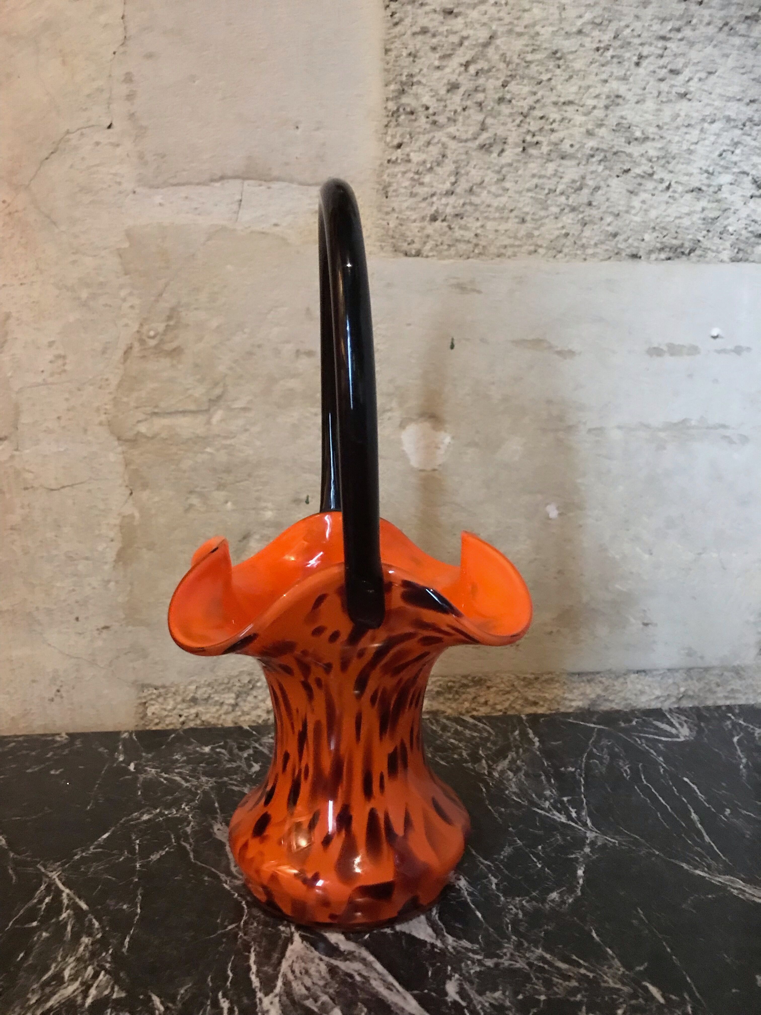 Blown glass basket vase