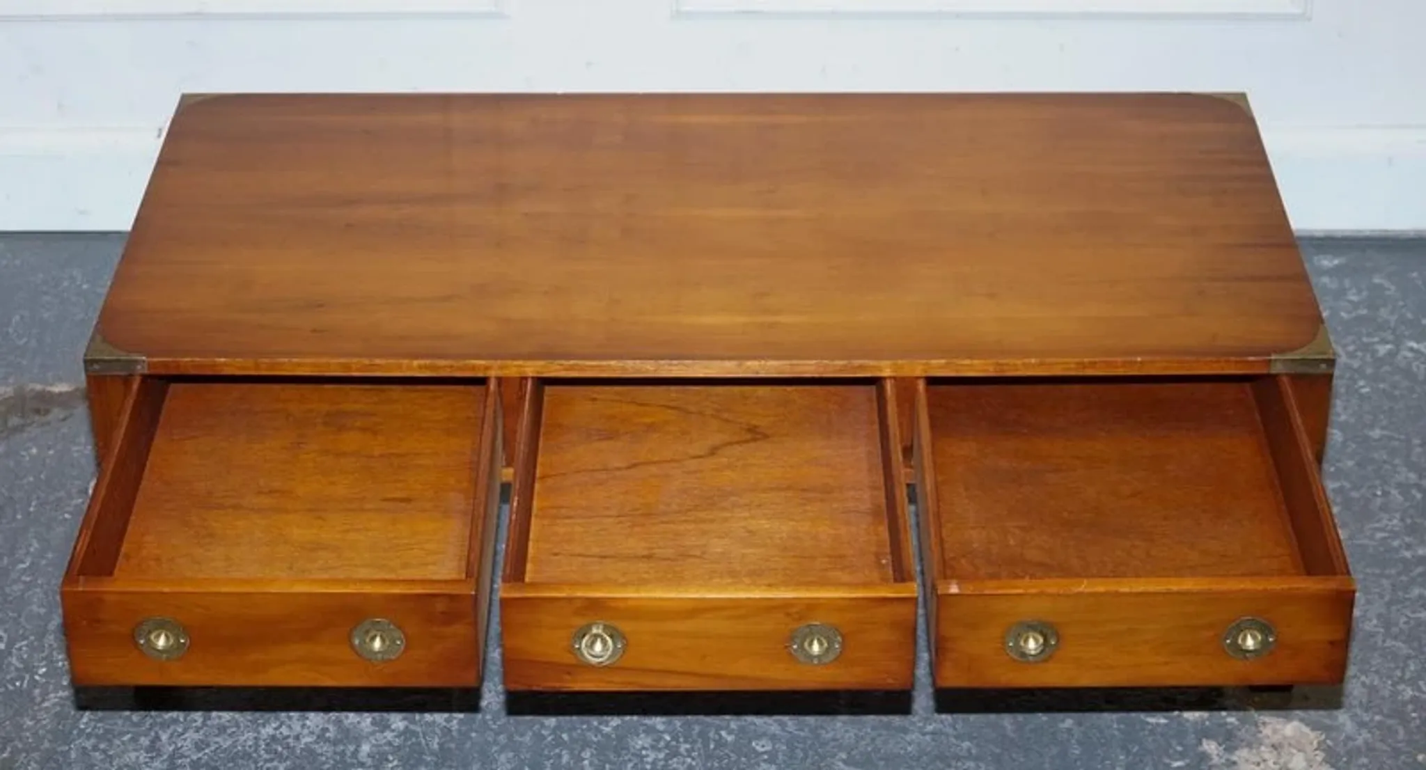 Vintage Military Campaign Coffee Table in Yew Wood and Brass