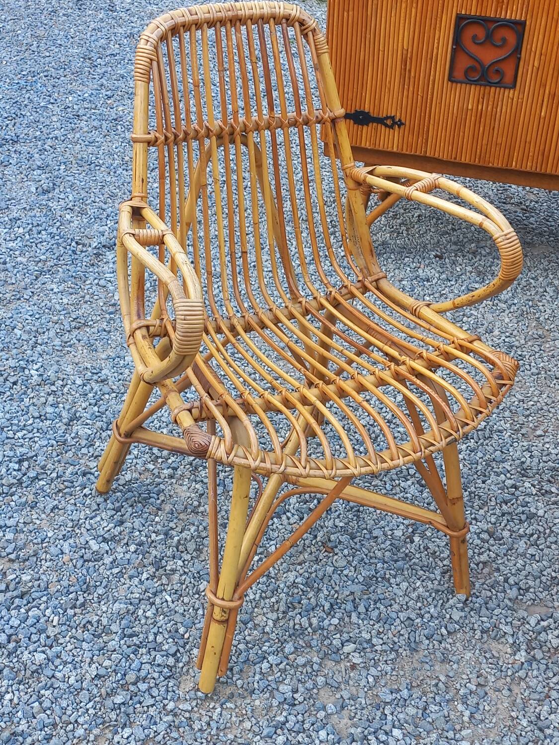 Vintage dining room attributed to Audoux and Minet in bamboo and rattan