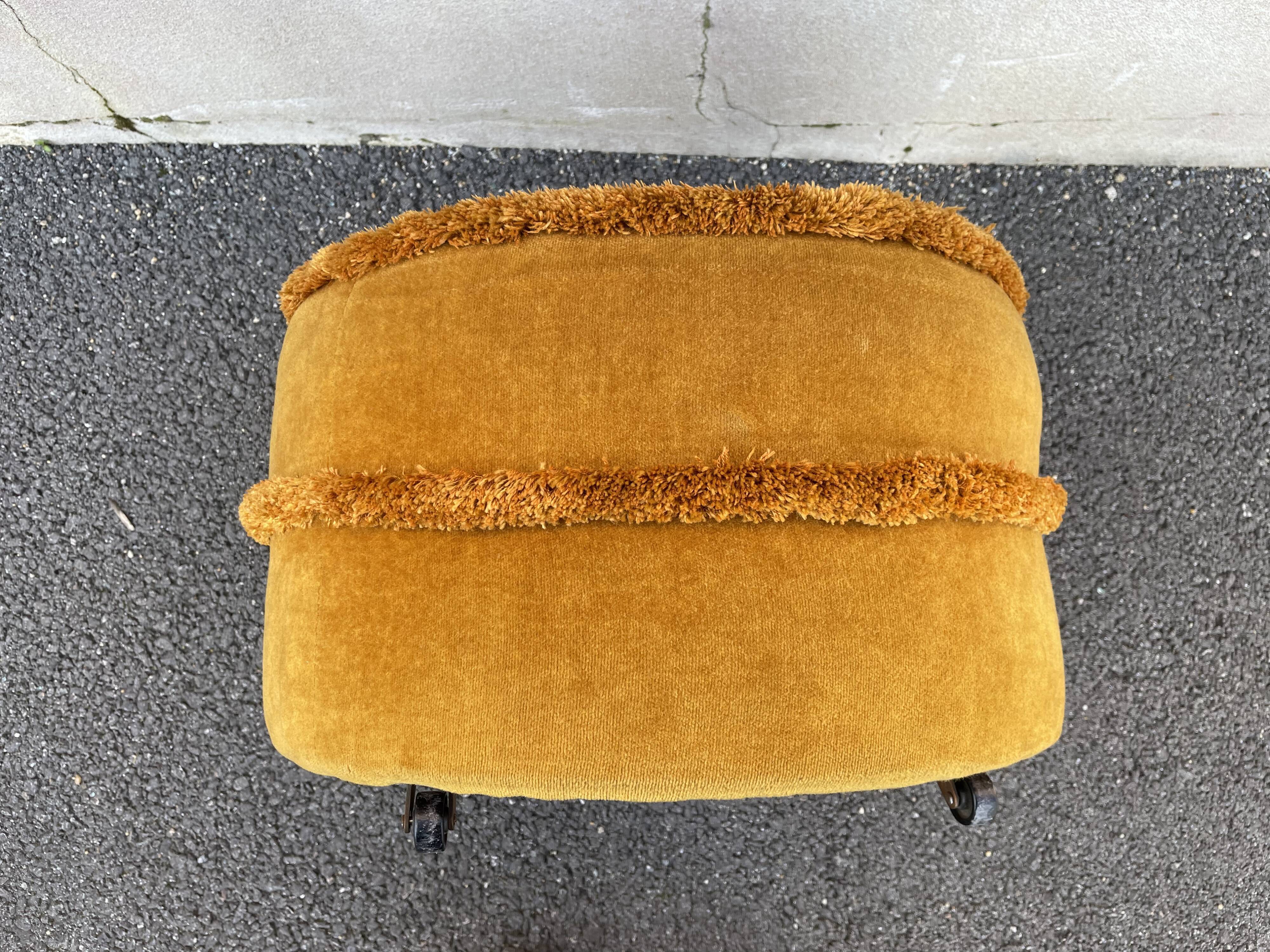Golden yellow velvet pouf