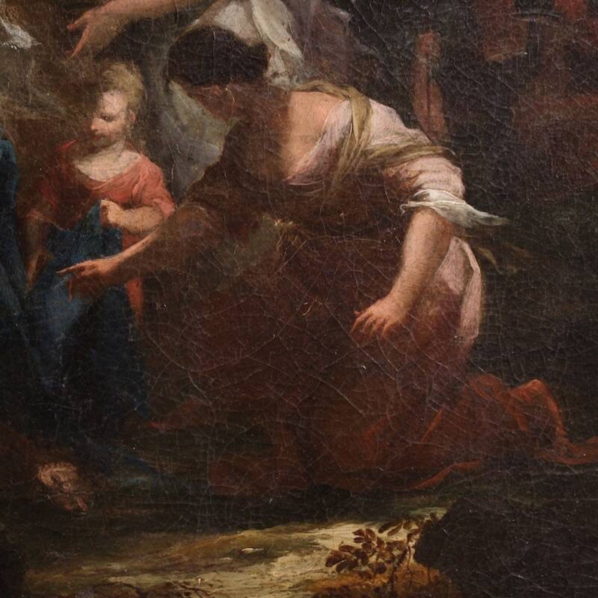 Antique Venetian painting from the 18th century, Moses saved from the water