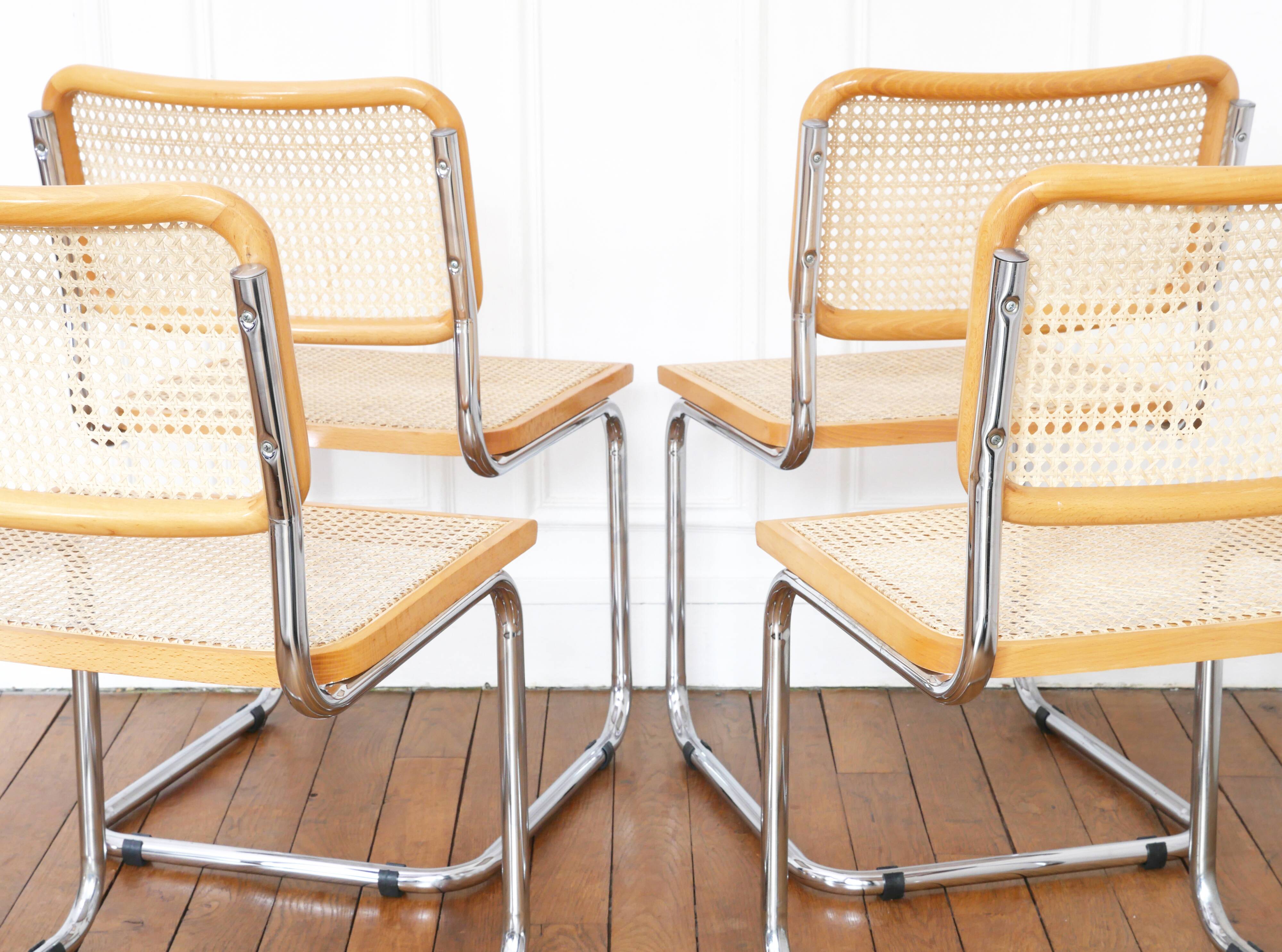 4 Cesca B32 Breuer chairs, Made in Italy - seat caning redone