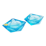 2 cendriers prismes en cristal de Bohème bleu tchécoslovaque