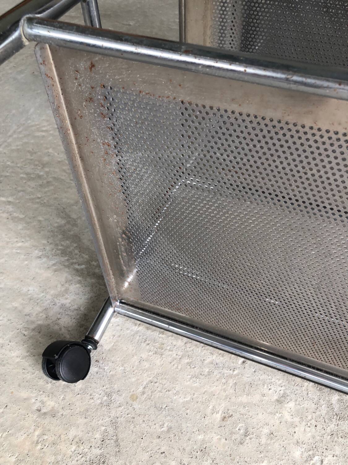 Industrial-style bathroom trolley on casters