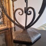 Art Deco period lamp wrought iron and pressed molded glass globe