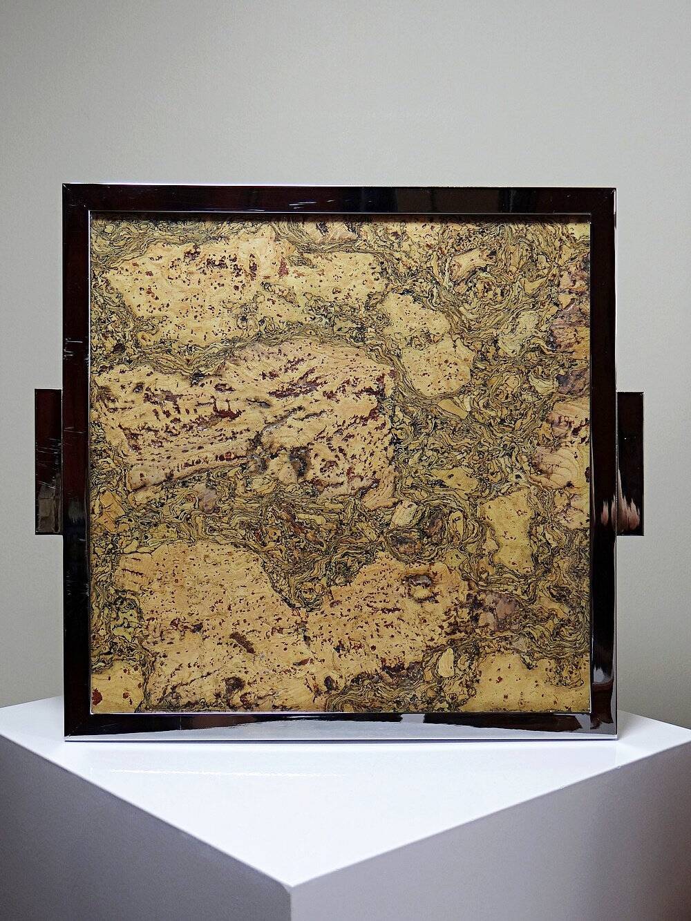 Mid-century chic chrome, cork and glass tray from the 70s