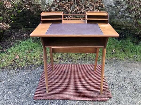 Bureau vintage à pieds compas en chêne.