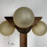 Midcentury brutalist oak floor lamp with 4 spheres, 1970s  by Temde Leuchten
