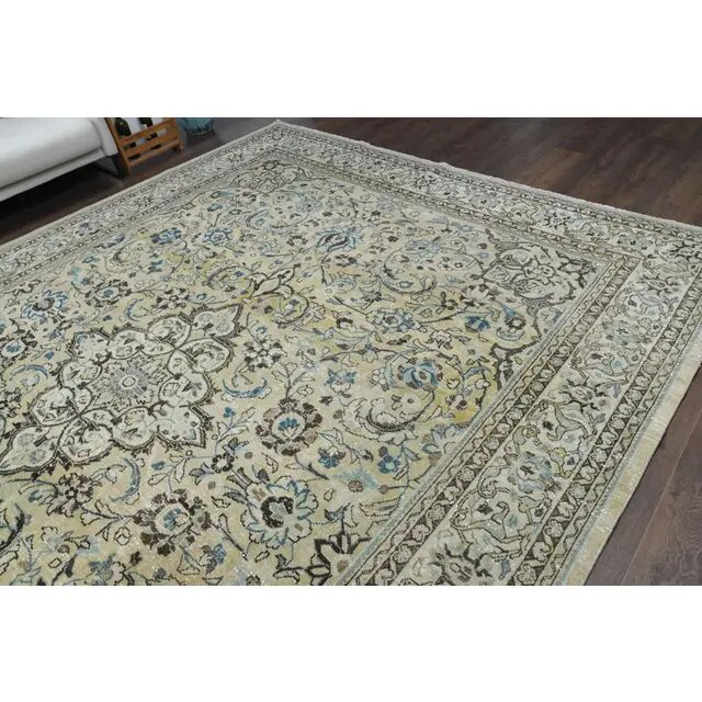 1960s Vintage Persian Handmade Wool Cotton Beige Area Rug 292x395