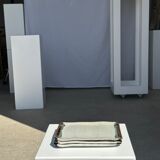 Trio of small rectangular serving dishes white and black Indonesian ceramic 21x16