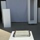 Trio of small rectangular serving dishes white and black Indonesian ceramic 21x16