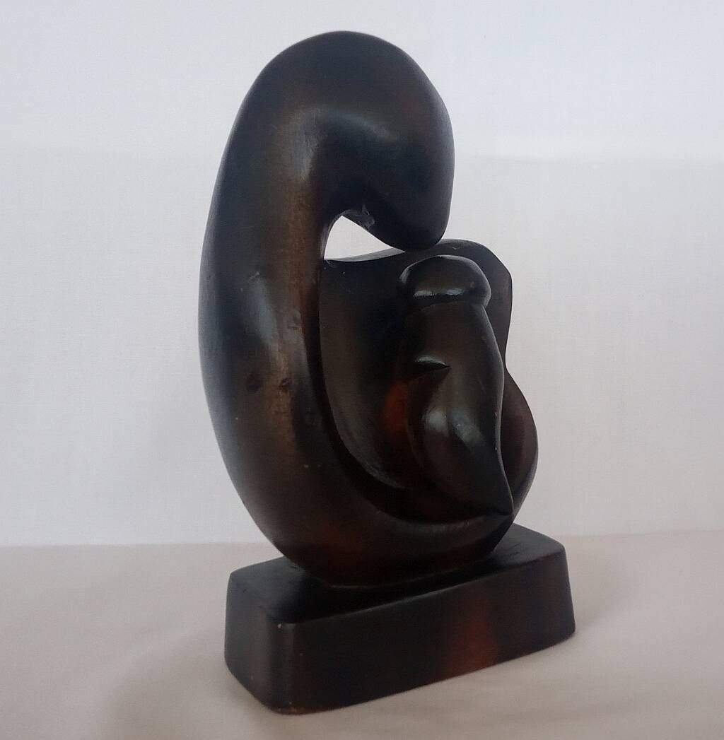 Wooden Sculpture of a Woman with Her Child