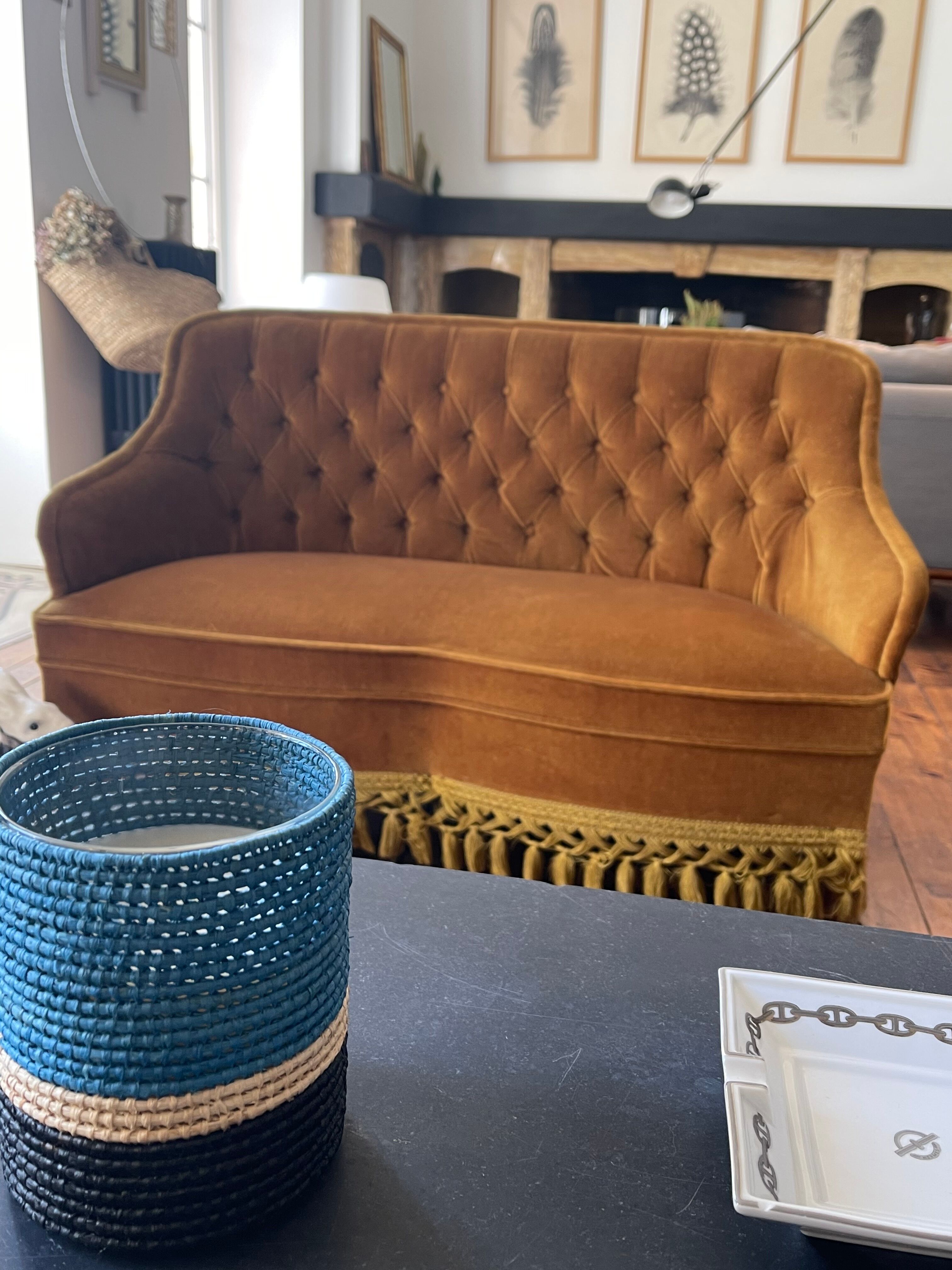 Mustard velvet toad sofa