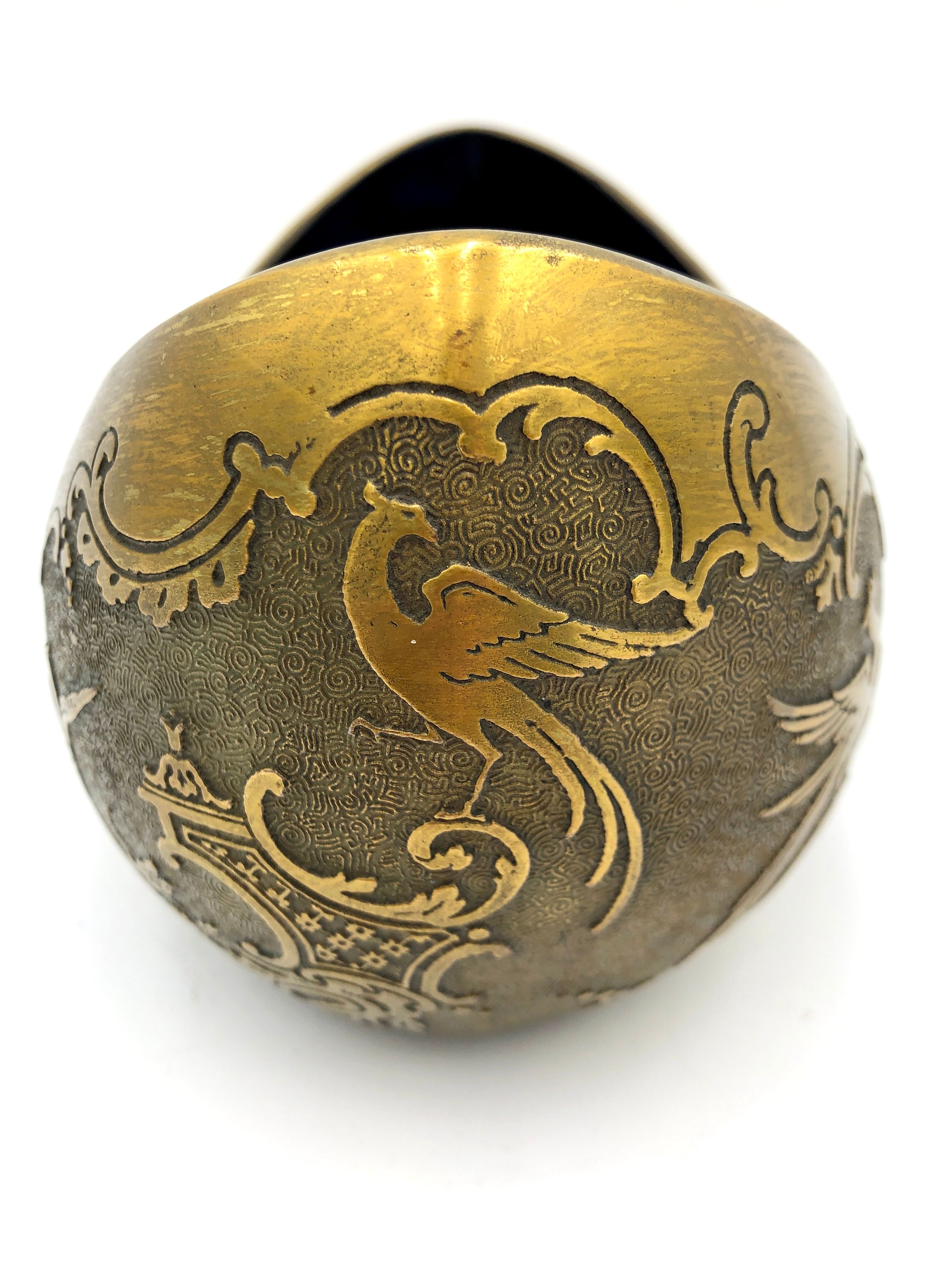 Crystal and copper shuttle cup Léon Ledru Val Saint Lambert