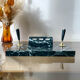 Perpetual calendar with vintage pen holder black gold marble effect
