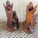 2 wooden candle holders