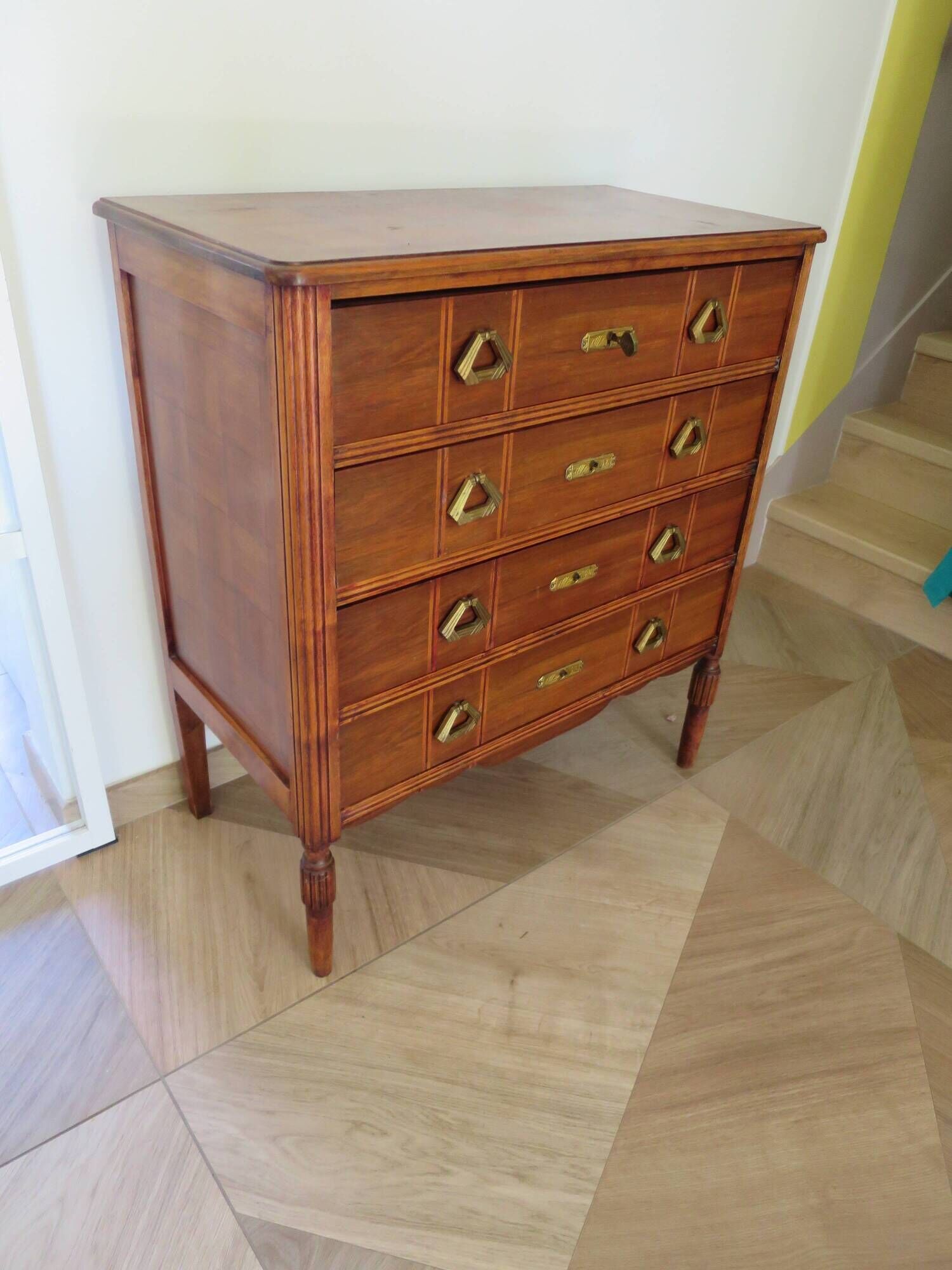 Art Deco chest of drawers - 4 drawers - locks - checkered wood veneer top - 50s