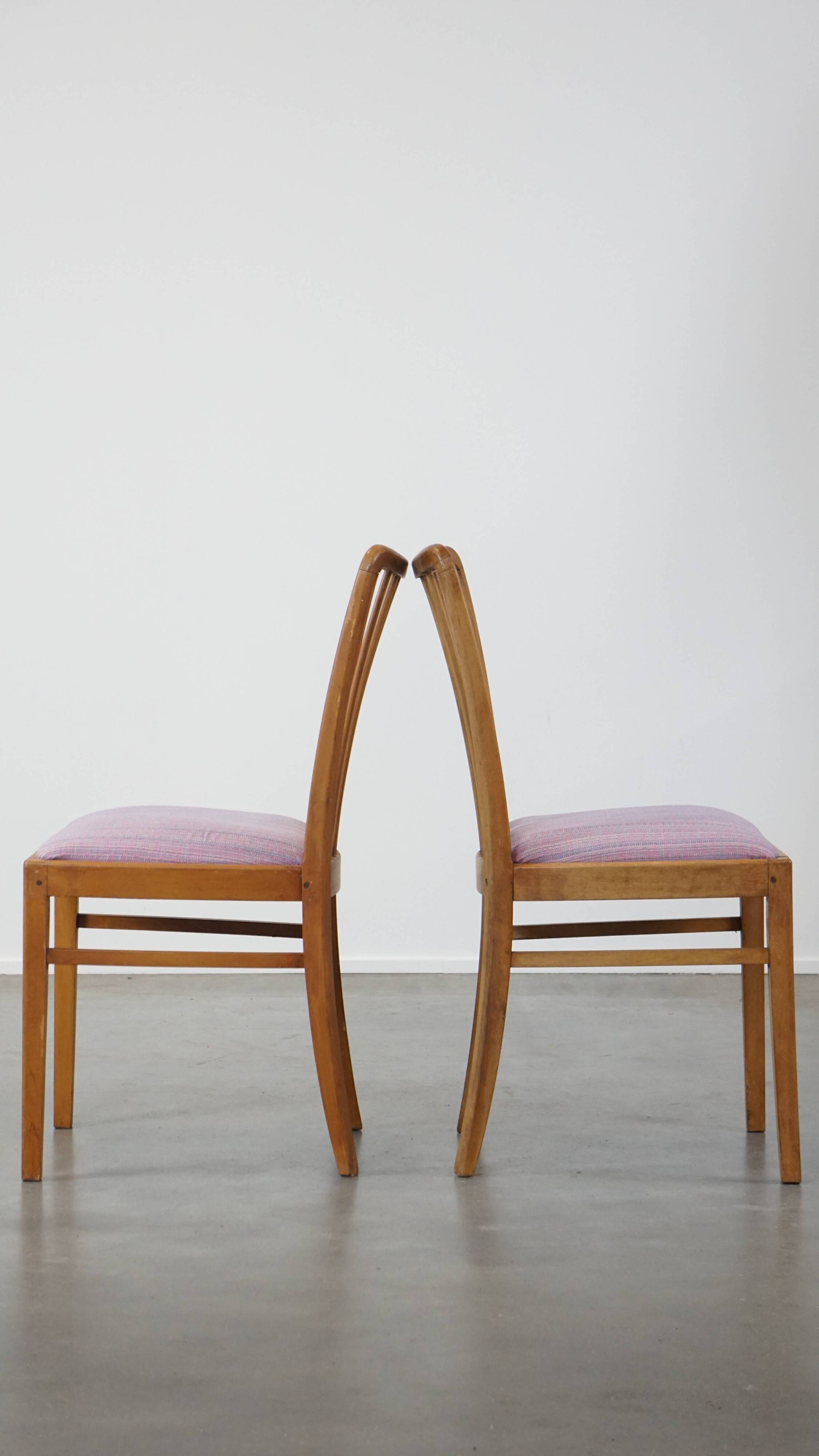 Set of 6 vintage Danish design dining chairs from the 1970s with light purple fabric seats