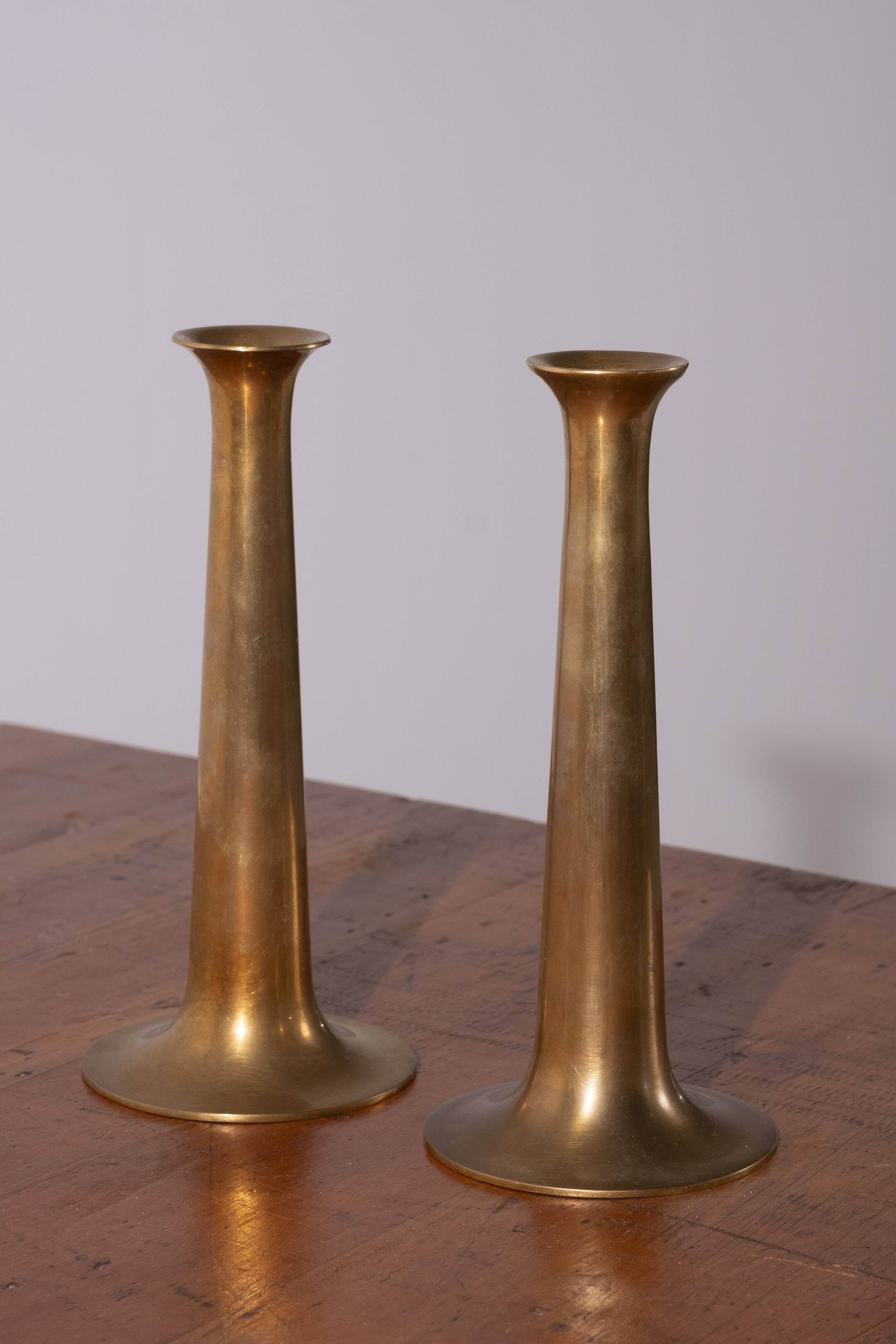 2x Hans Bølling Brass Candlesticks for Torben Ørskov, Denmark 1950s